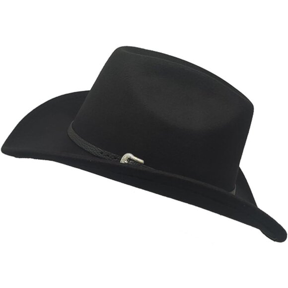Unisex Black Western with Leather Buckle Band Classic Fedora Cowboy Felt Hat - Picture 6 of 7